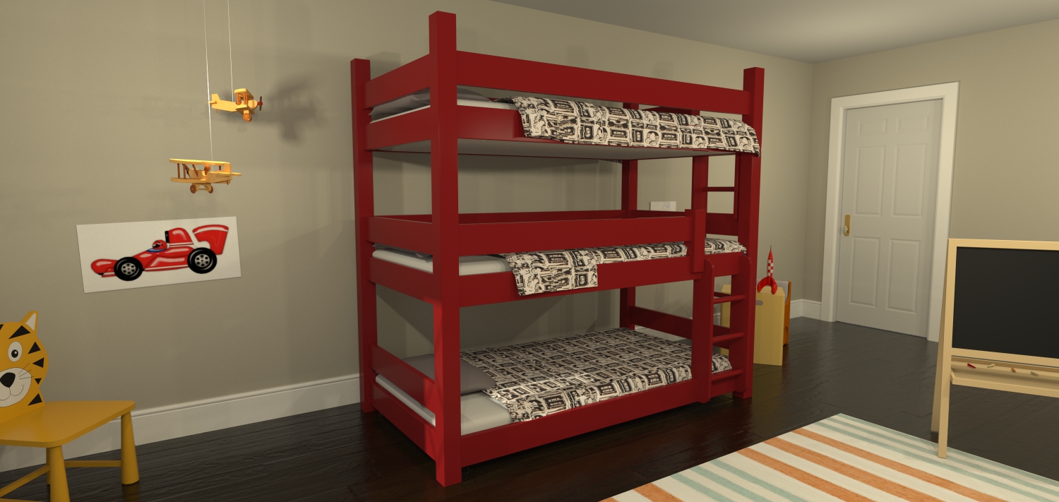 Maine Bunk Beds - Red, Triple Decker Bunk Bed