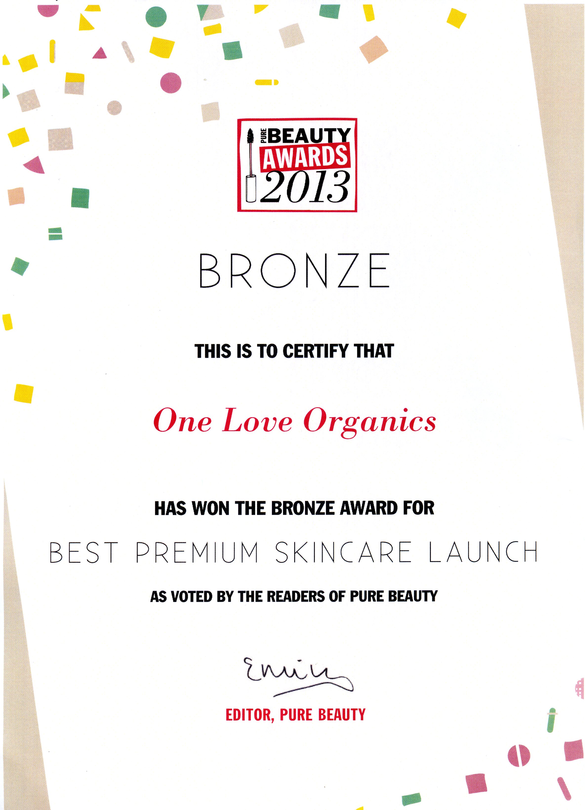 One Love Organics Certificate