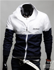 3-Ruler Men’s Polyester Two Tone Color White and Navy Blue Embroidery Jacket Outerwear