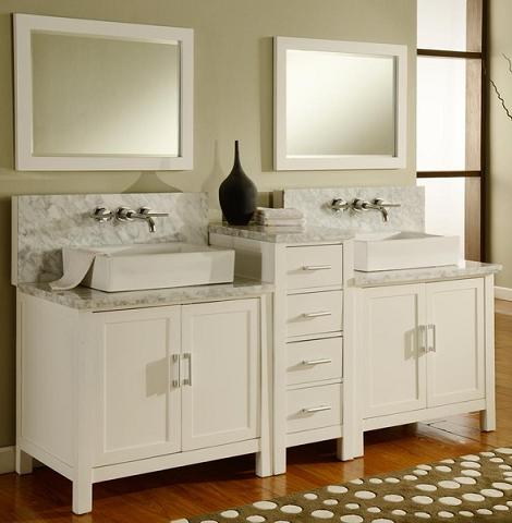 Direct Vanity 7080D1-WWC 84" Horizon Double Vanity Sink Console with Pearl White Finish, White Carrera Marble Wall Mount Faucets Ready