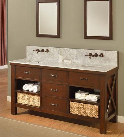 Direct Vanity 70D1-EsWc-WM 70" Espresso Xtraordinary Spa Premium double vanity sink cabinet with Carrera white marble