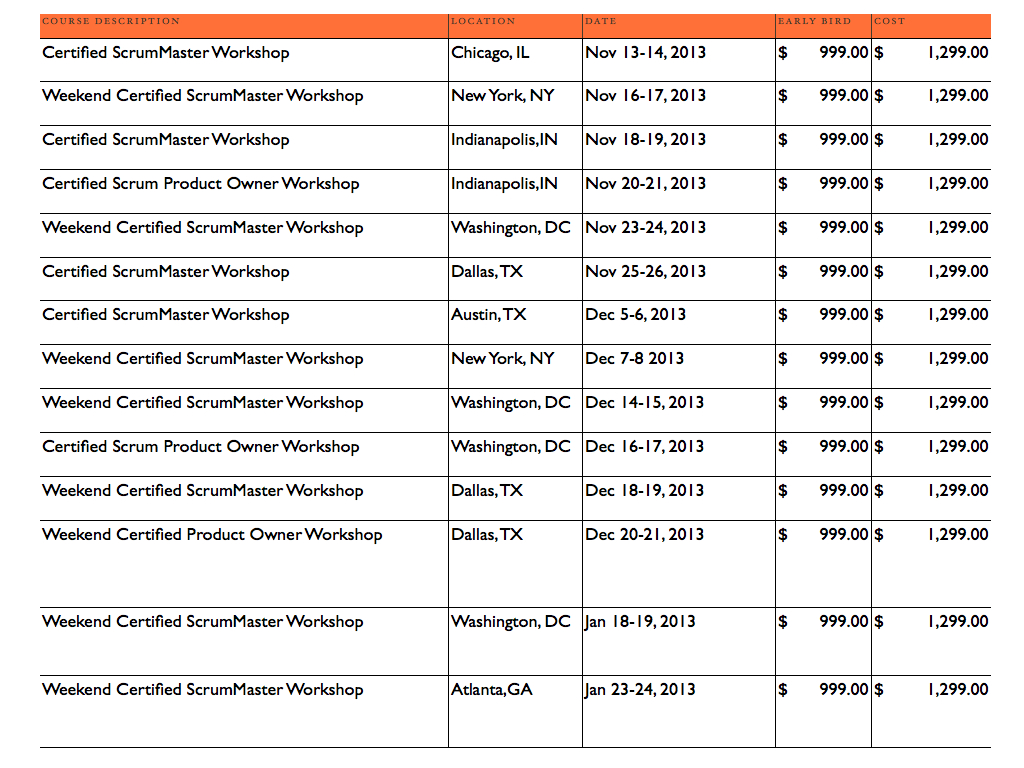 BeardedEagle Course Schedule