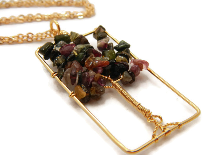 Tree of Life Necklace with Pink Tourmaline