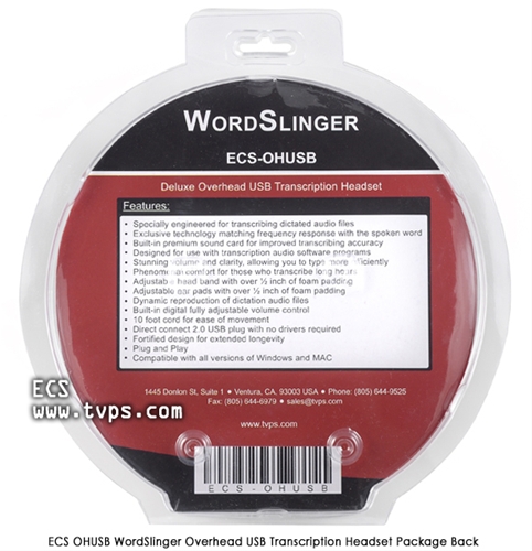 OHUSB WordSlinger Deluxe Transcription Headset Back Package