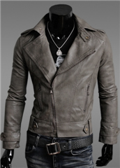 3-Ruler Men's Grey Moto Zip Faux Leather Jacket