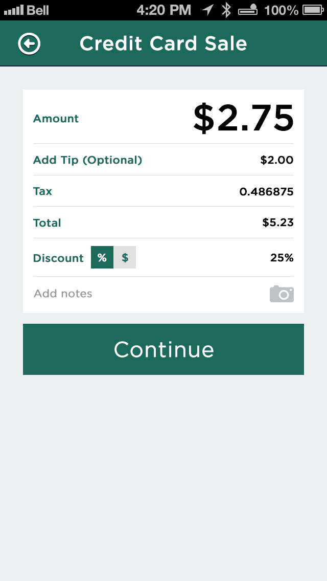 The uAccept mobile payment processing app allows you to account for detailed items such as tax, tips, discounts and notes.