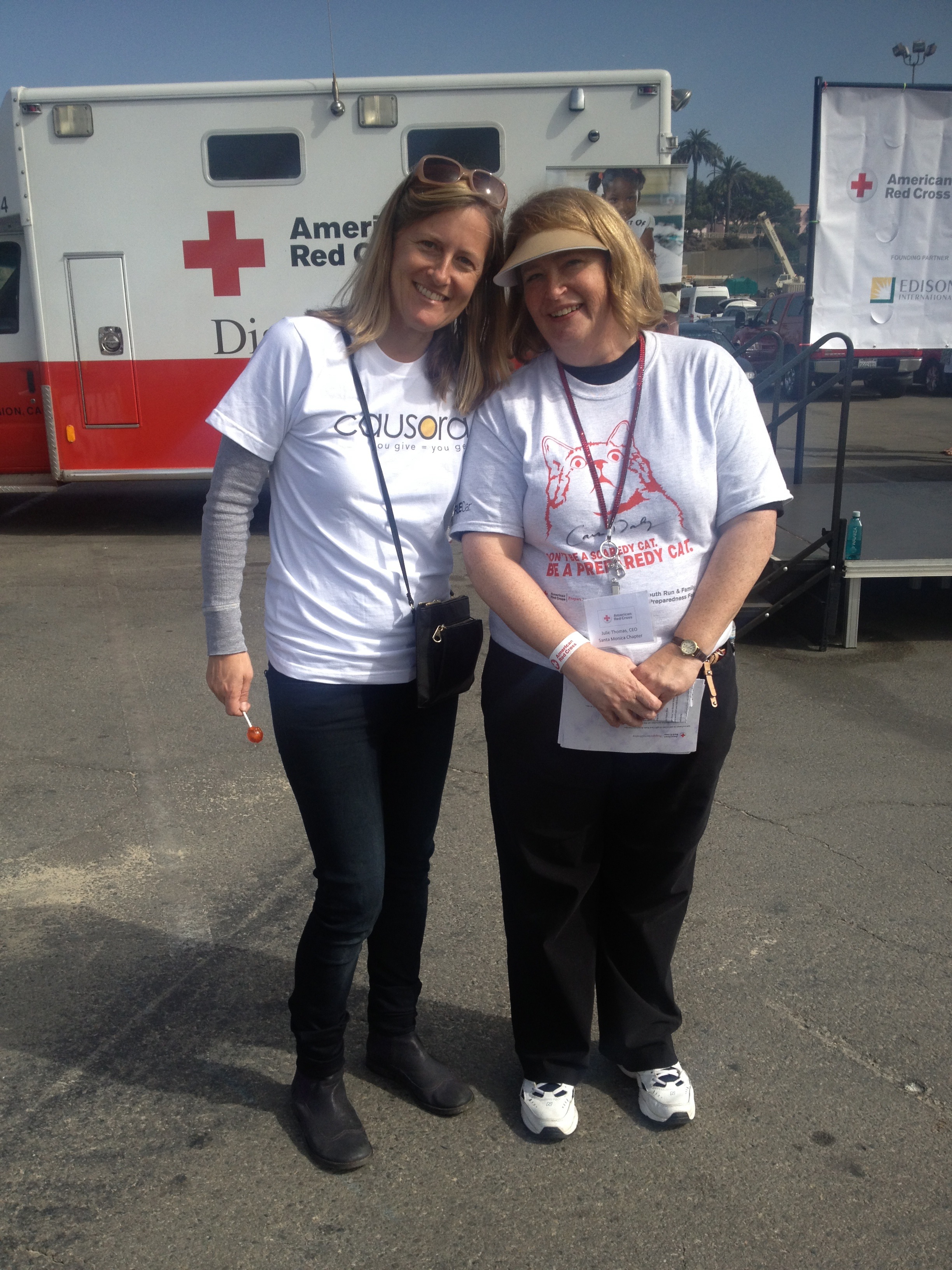 Julie Thomas, CEO of the American Red Cross of Santa Monica with Justine Lassoff, VP at Causora, at the PrepareSantaMonica event featuring honorary chair Carson Daly.