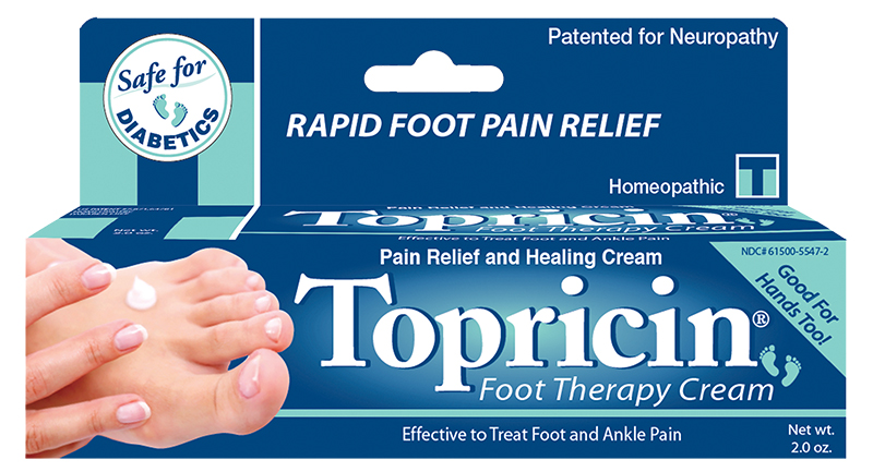 Topricin Foot Therapy Cream is safe for diabetics and is patented for the topical treatment of pain associated with neuropathy