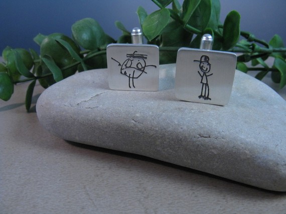 Fine Silver Personalized Child's Artwork Cuff Links