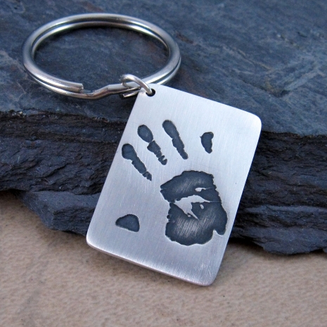 Child's Handprint Keychain in .999 Fine Silver