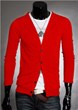 3-Ruler Men's Casual Deep-V Solid Button Front Slim Fit Cardigans-Red