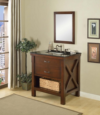 Direct Vanity 32S1-EsBk 32" Espresso Xtraordinary Spa single vanity sink cabinet with black granite