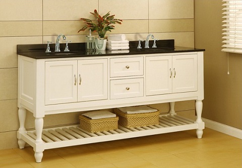 70″ Pearl White Mission Style Open Shelf Bathroom Vanity From Direct Vanity