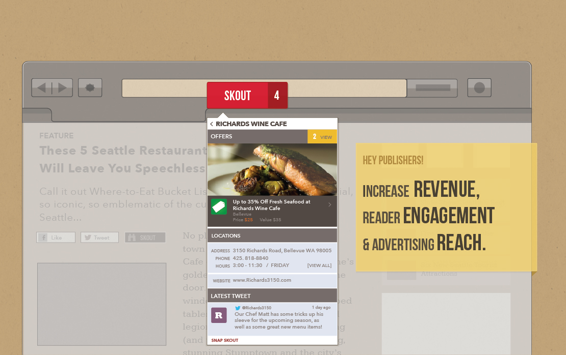 Via Skout button, consumers receive offers and information related to the content they're reading