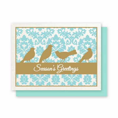 Recycled Paper Damask Birds Holiday Card