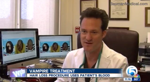 Dr. Alan Bauman is one of the first US doctors to use "Vampire PRP" treatments with hair loss patients