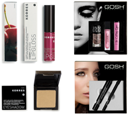 Ideal Christmas make up gifts from the GOSH and KORRES make-up product ranges.