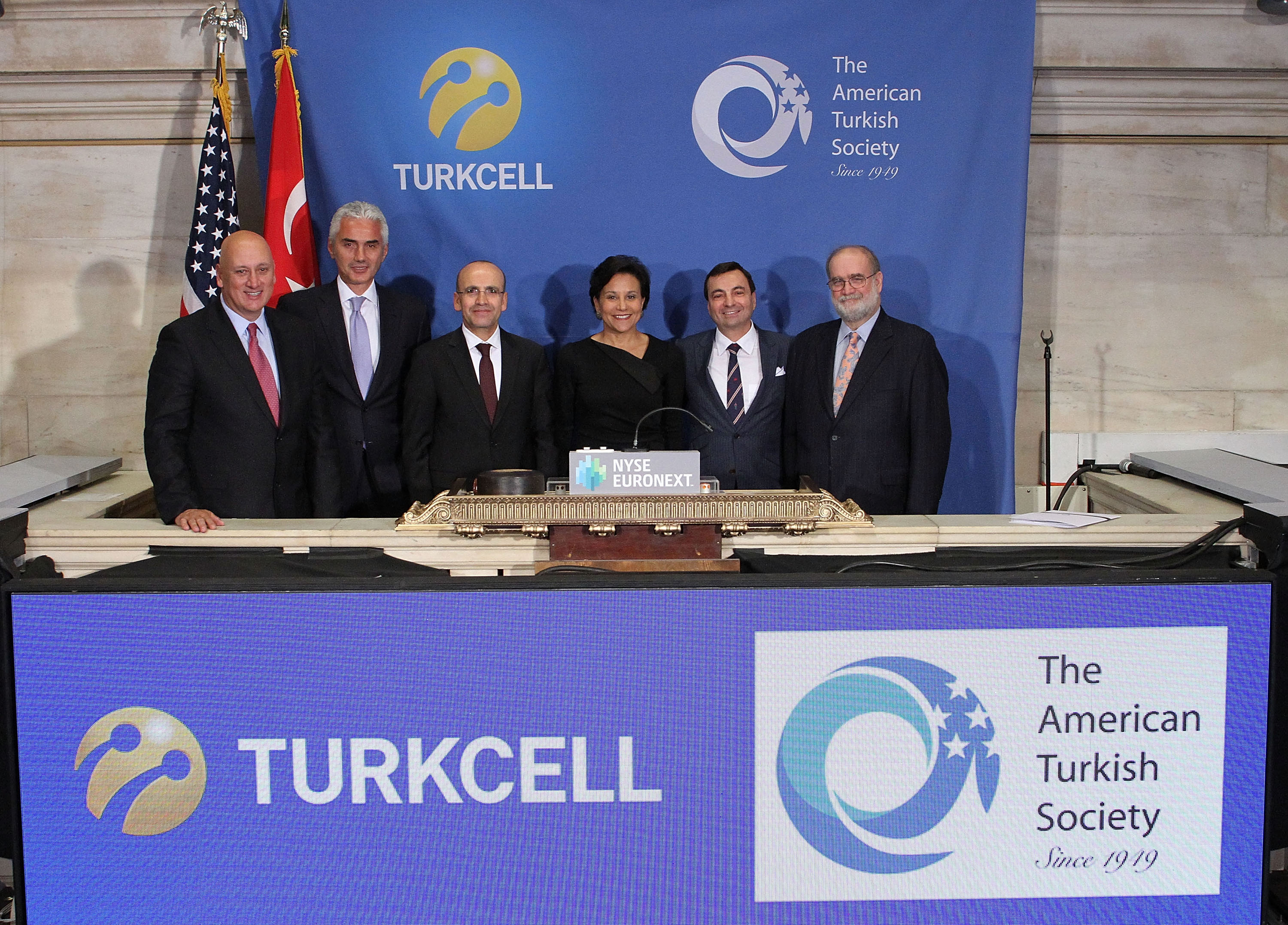 Turkcell CEO Sureyya Ciliv, ATS Board Member Haluk Dincer, Turkish Finance Minister Mehmet Simsek, U.S. Commerce Secretary Penny Pritzker, ATS Chairman Murat Koprulu, ATS Board Member Lawrence Kaye