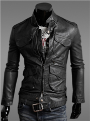 3-Ruler Men's Black Multi Four Pocket Zip Trucker Faux Leather Jacket