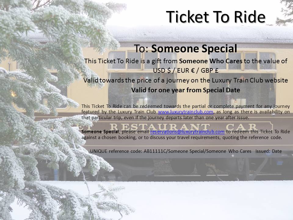 Ticket To Ride Gift Vouchers for Christmas and the Holidays