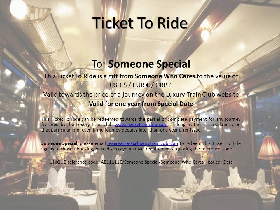 Ticket To Ride Gift Vouchers for Christmas and the Holidays