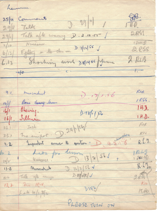 John Lennon Quarry Bank Detention Sheet Class 4C 1955 - 66