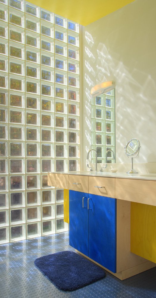 Glass block lets light into your bath.