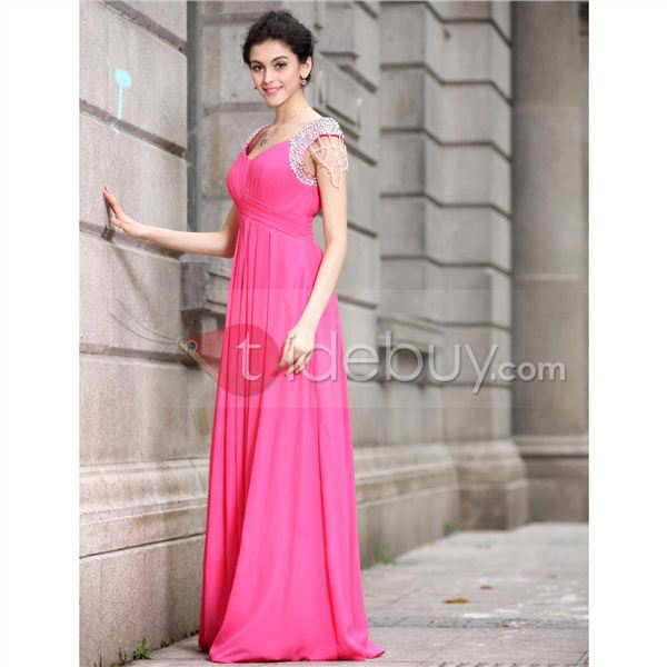 Fabulous A-Line Floor-Length Capped Sleeves Evening Dress
