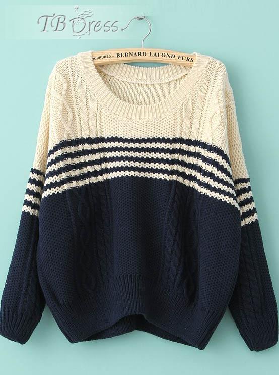 Graceful Europe Style Striped Flower Hemp Base Shirt Bat Sweater