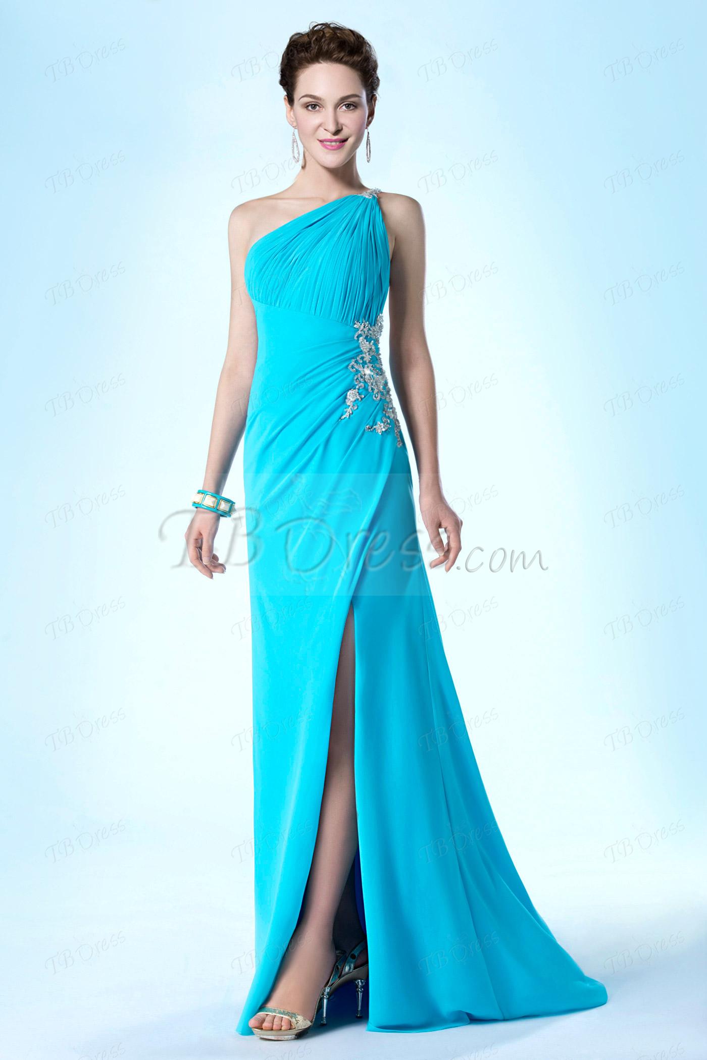 New Fashionable One Shoulder Column/Sheath Beading Sweep/Brush Evening/Prom Dress Item Code: 10770404