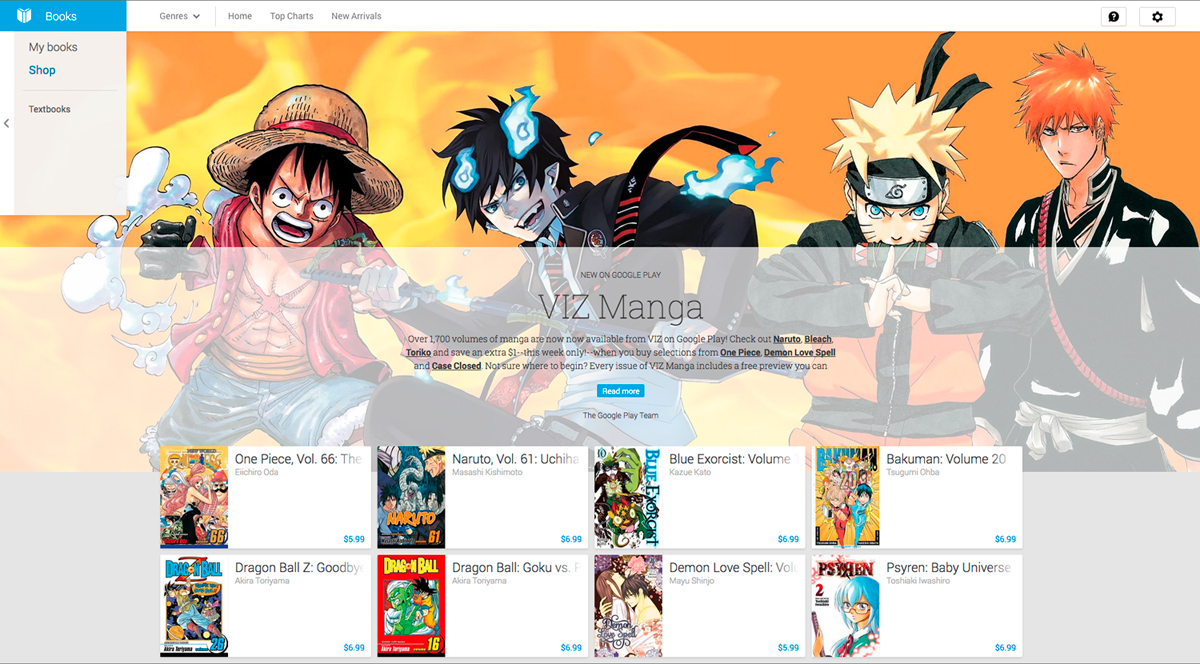 Google Play Storefront for VIZ Media Manga