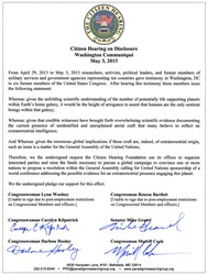 Statement signed by four members of the Citizen Hearing on Disclosure Committee calling for a multi-nation resolution to the UN General Assembly