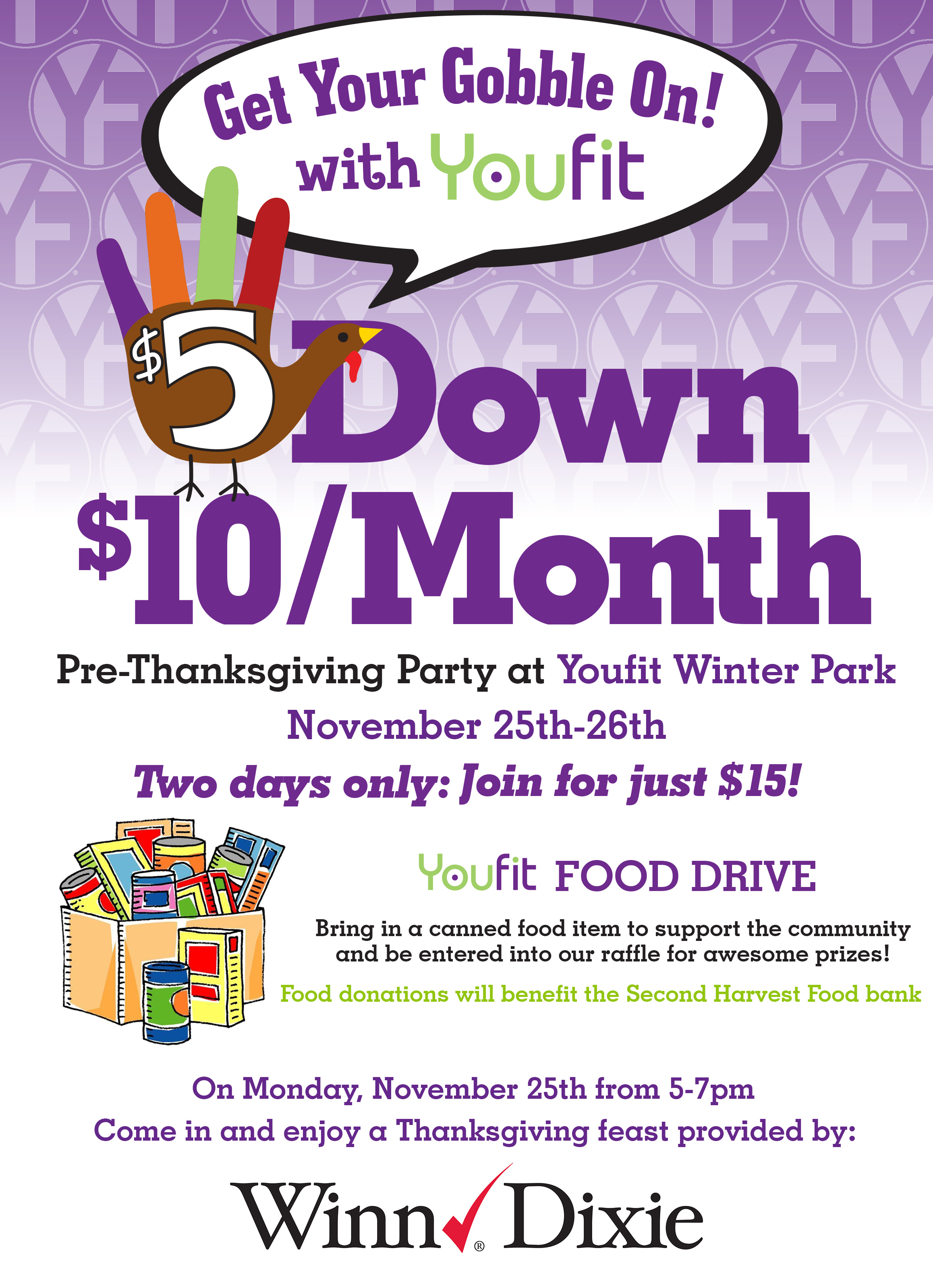 Youfit Health Clubs in Winter Park, Fla. hosts a food drive and Thanksgiving feast during the "Get Your Gobble On" event