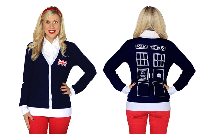What do you call a TARDIS cardigan? A TARDI-GAN! This is the first piece from the Her Universe "Geek Prep" line of designs. Others will admire your fashionable Fangirl style!