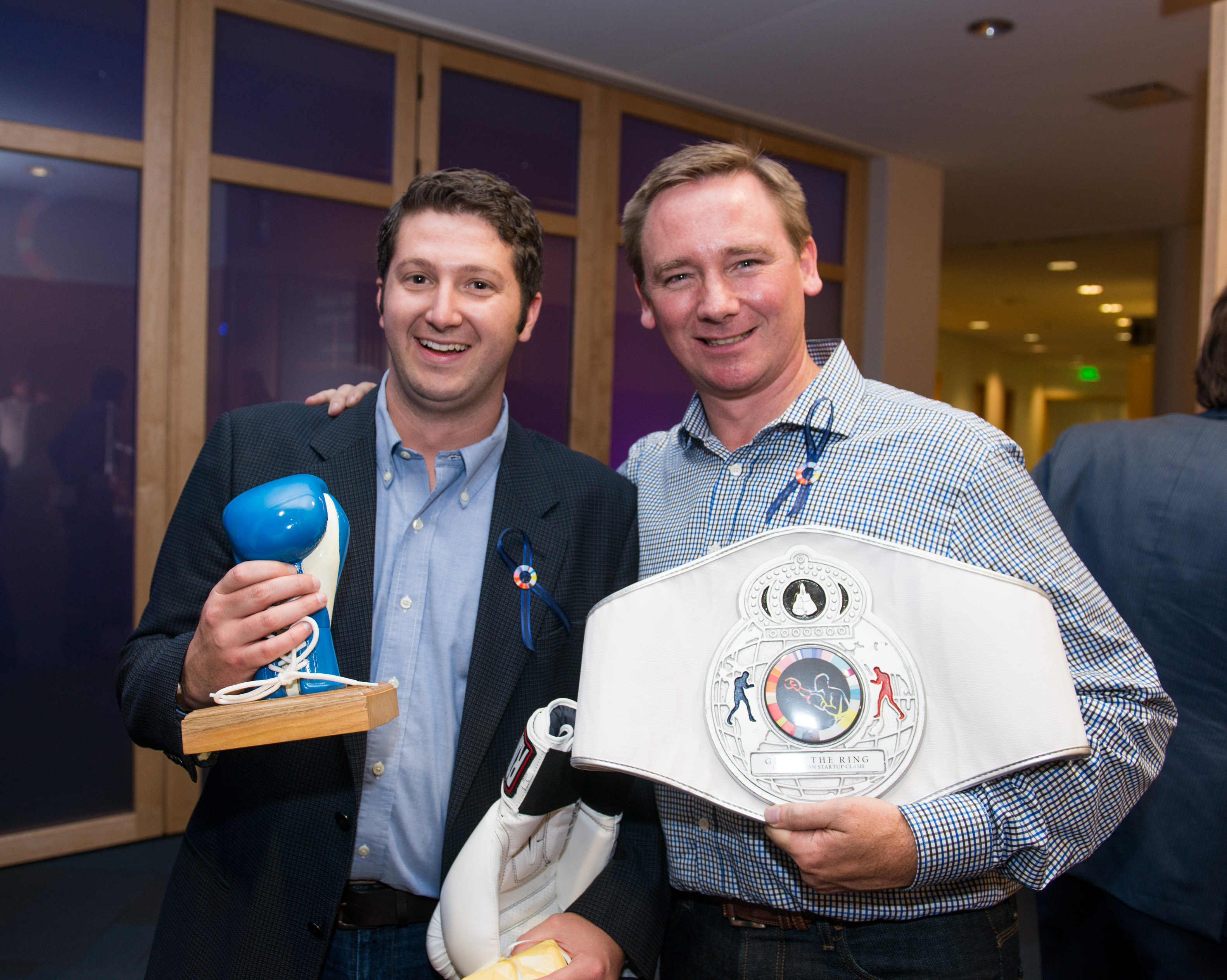 Travefy CEO David Chait (runner up) & EyeVerify CEO Toby Rush (winner)