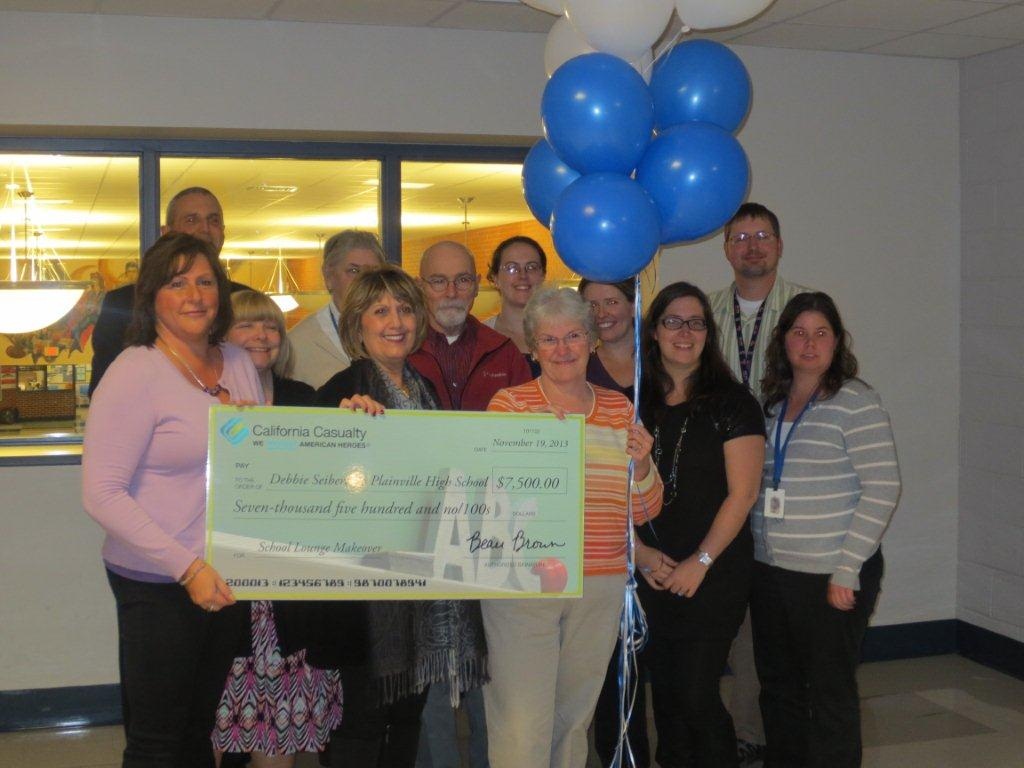 Plainville High School Celebrates winning the latest Calfornia Casuaty School Lounge Makeover!