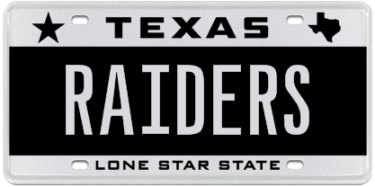 RAIDERS personalized Texas license plate sold at auction for $2000 in January 2011.