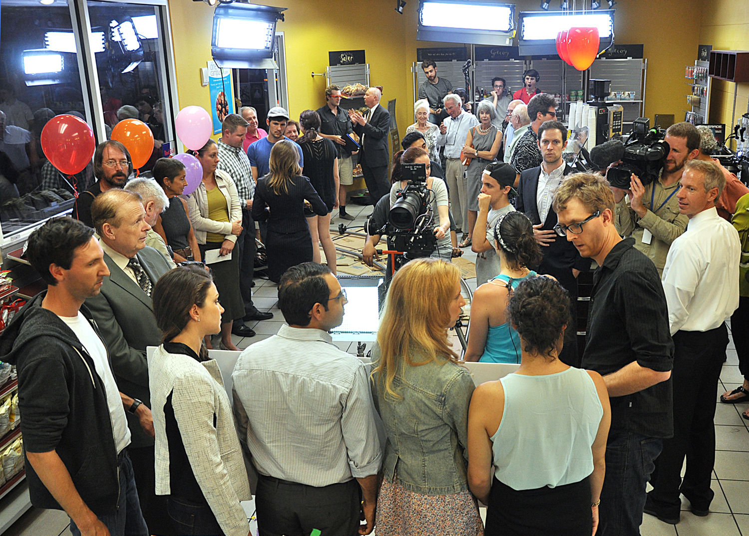 On the set of 'The Lucky 6' during the lottery check award scene, featuring many Sarasota media. Photo: Rich Schineller