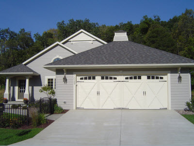 The garage takes up a large portion of this home's front facade.