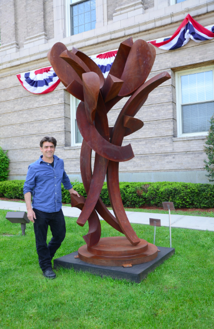 Sculptor David Boyajian with “Dancing Milkweed III”