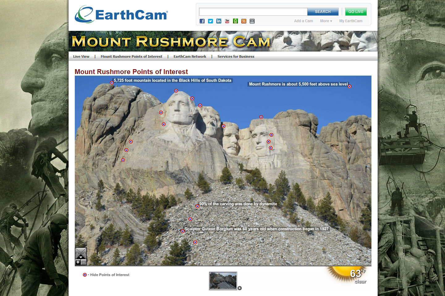 An interactive overlay presents interesting information and facts about the monument.