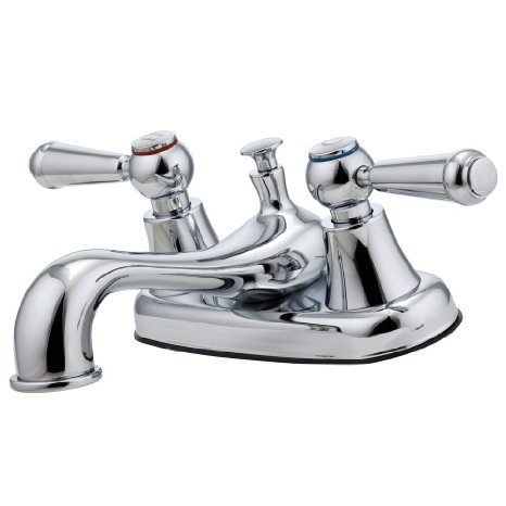 pfister g148-5000 pfirst series lead free double handle 4" centerset bathroom faucet with metal lever handles, 50/50 drain assembly and ceramic cartridges