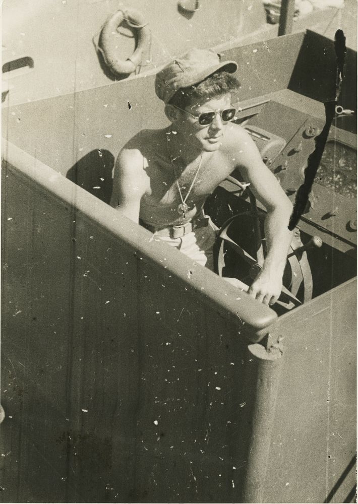 Kennedy aboard his most famous command of World War II, PT-109. JOHN F. KENNEDY PRESIDENTIAL LIBRARY AND MUSEUM, BOSTON