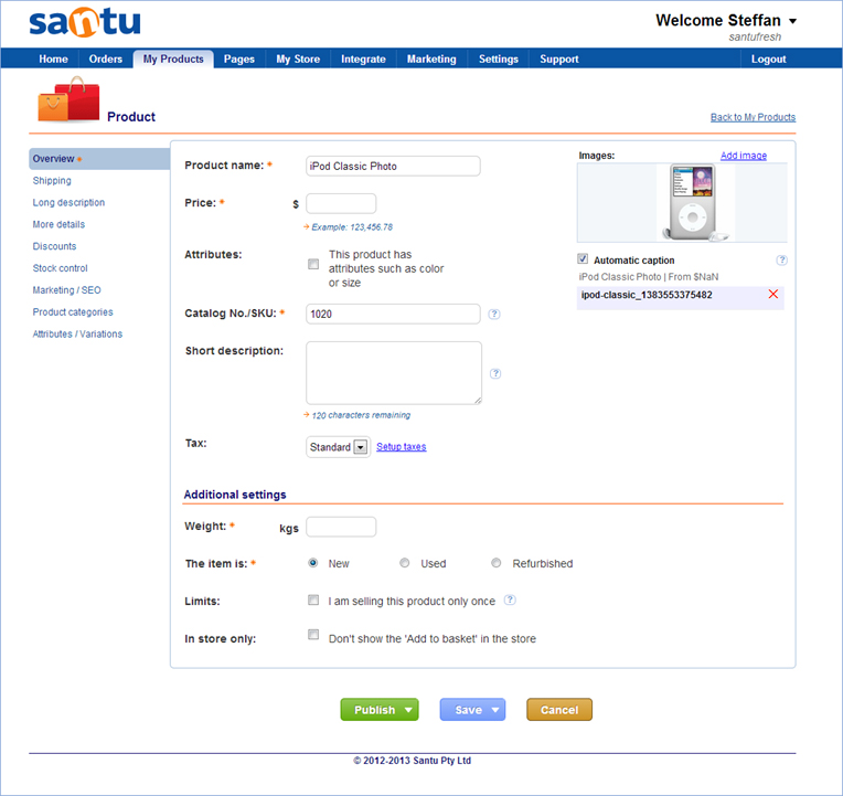 Santu's Simple "Add a Product" Page
