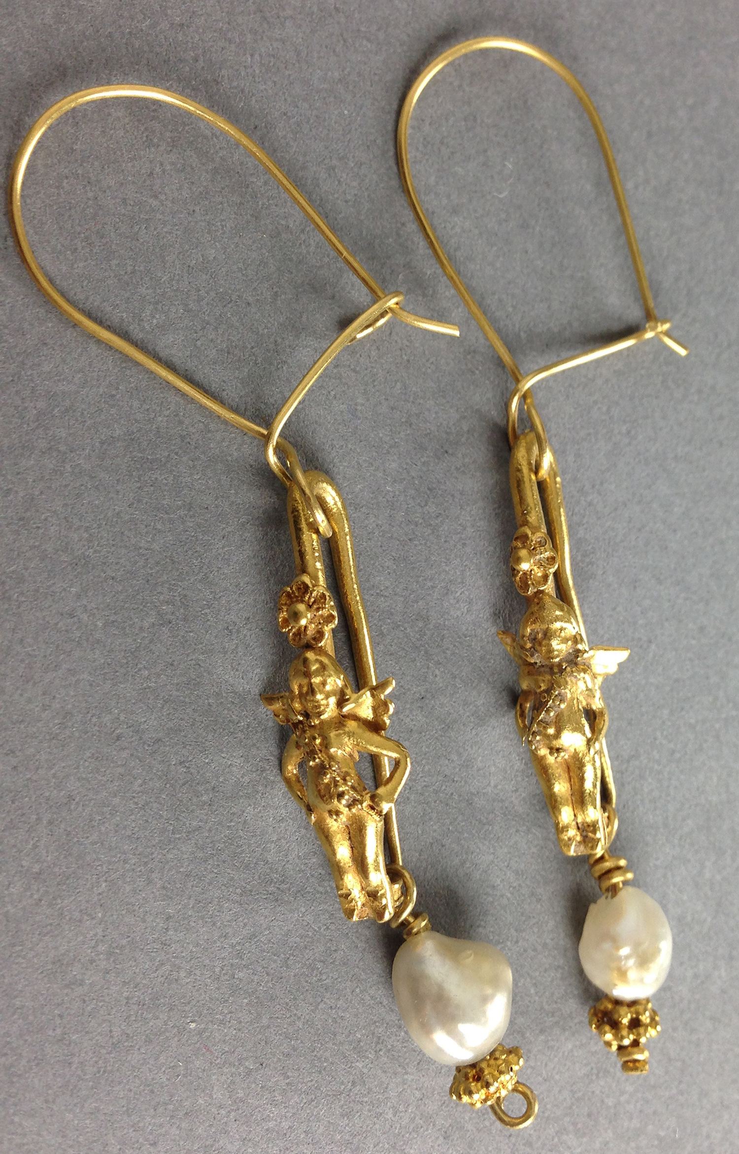 Roman Gold and Pearl Cupid Earrings