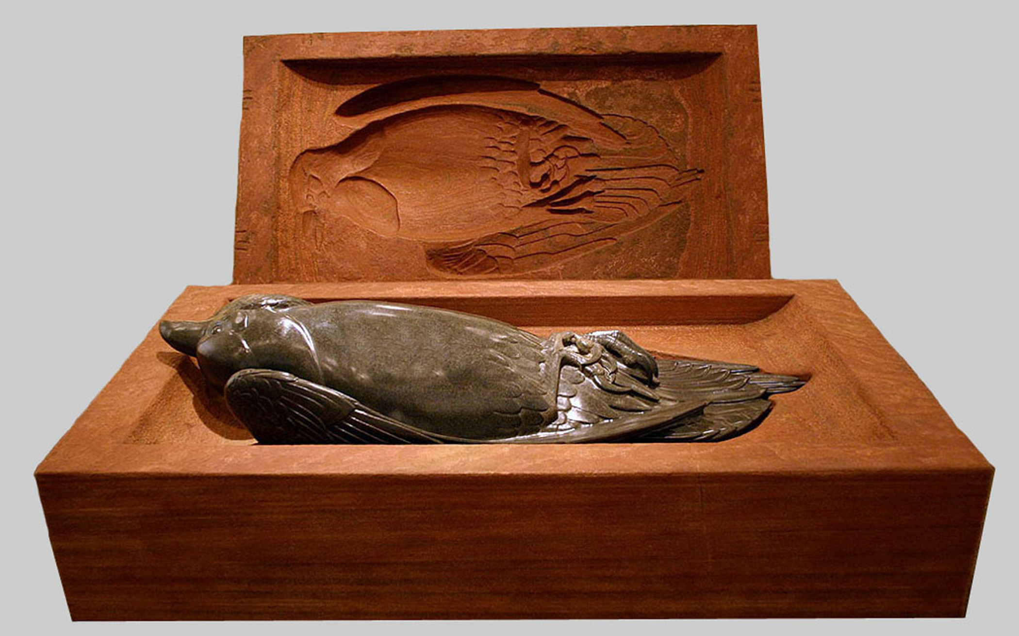 From "Conservation Gallery": Steve Kestrel, "Silent Messenger," 2005.  Wyoming black granite, Colorado red sandstone, steel. Generously sponsored by an anonymous donor.