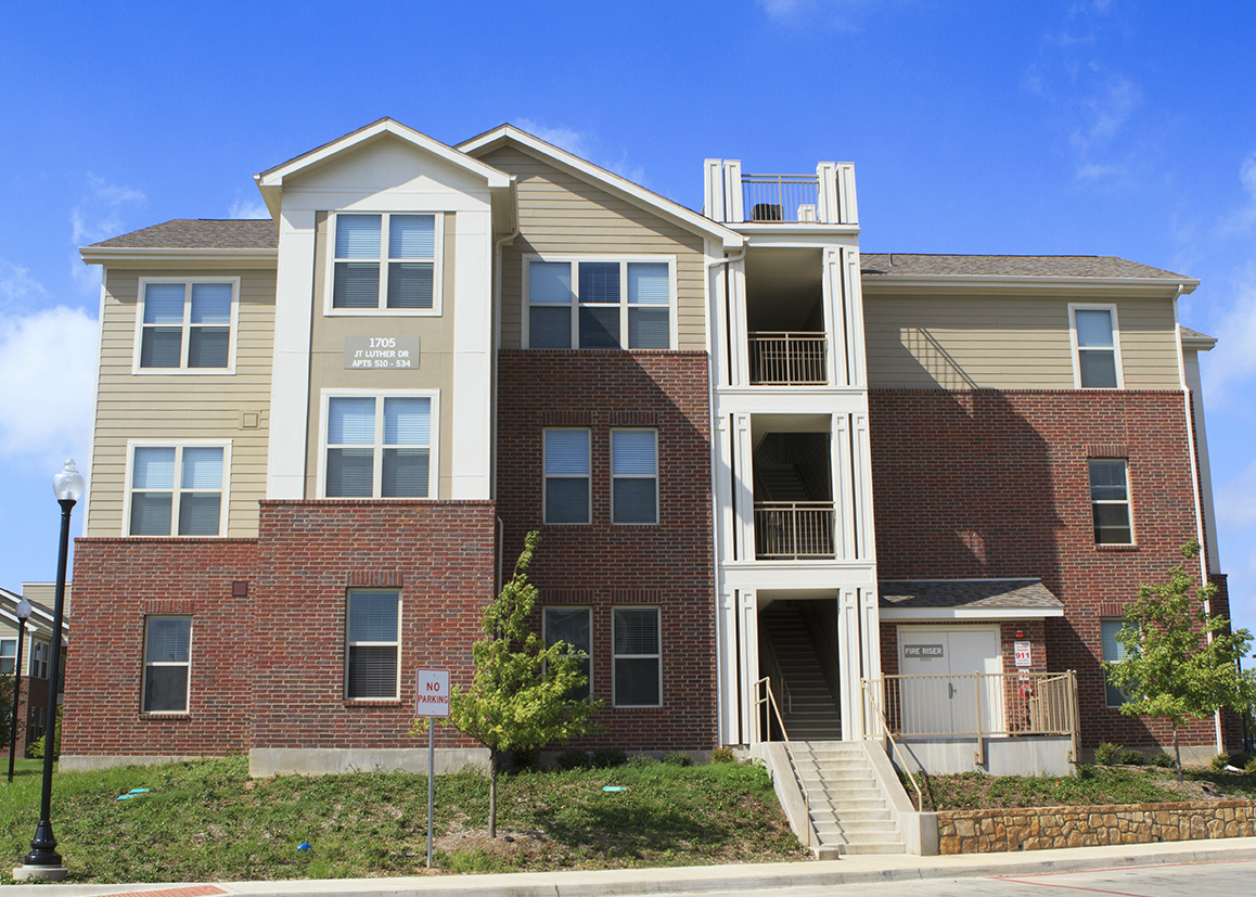 Balconies and individual entrances accentuate the departure from traditional dormitory-style living.