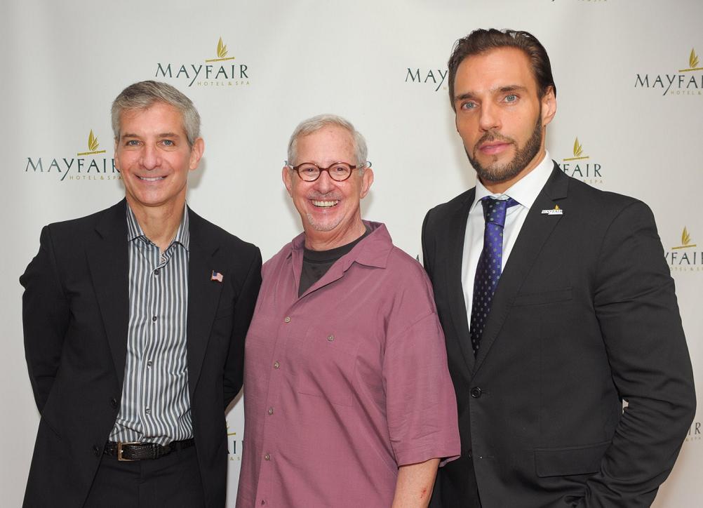 City of Miami Commissioner Marc Sarnoff, artist Martin Kreloff and Axel Gasser, The Mayfair Hotel's General Manager