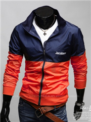 3-Ruler Men’s Polyester Two Tone Color Orange and Navy Blue Embroidery Jacket Outerwear