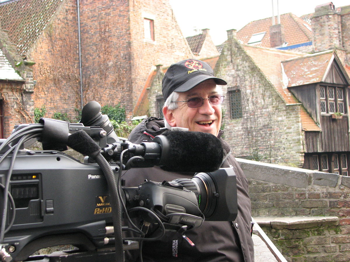 Director of Photography Bill Zarchy—author of Showdown at Shinagawa: Tales of Filming from Bombay to Brazil—shown here shooting on location in Bruges, Belgium